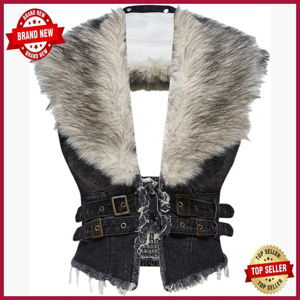 Slim Fit Sleeveless Distressed Denim Vest Cropped Top Women's